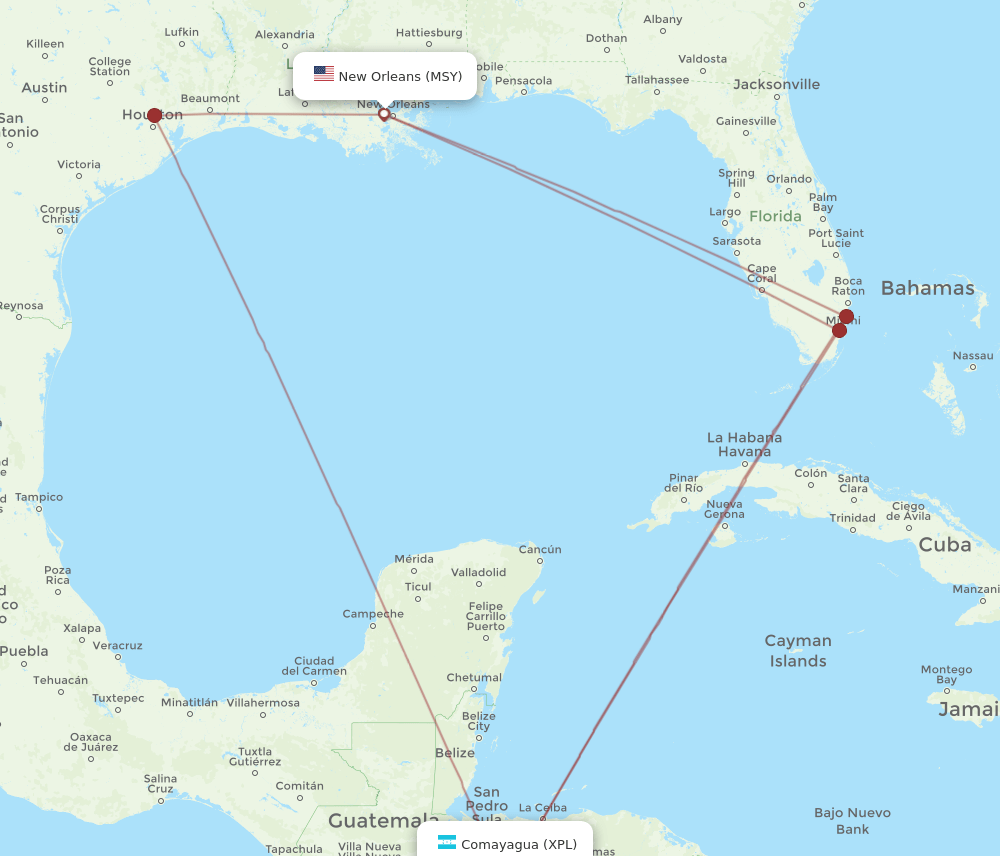 XPL-MSY flight routes