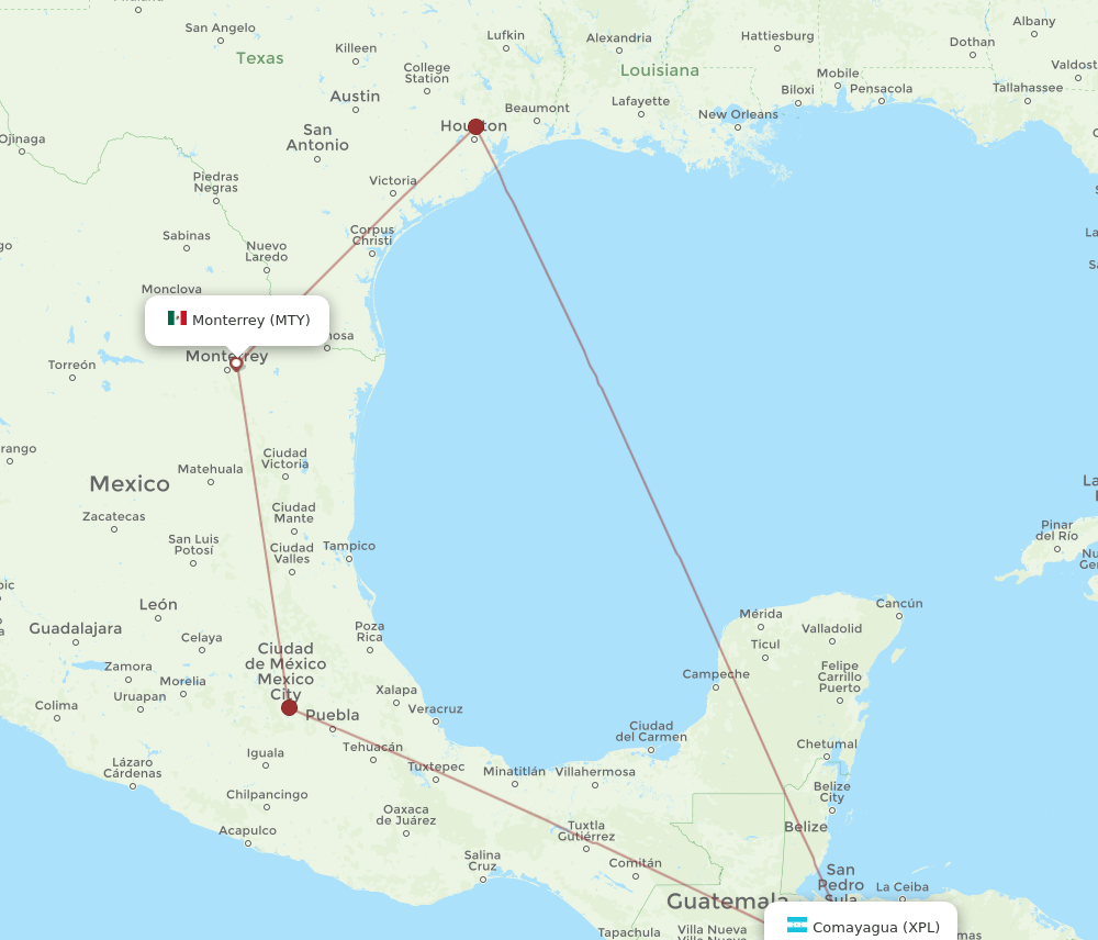 XPL-MTY flight routes
