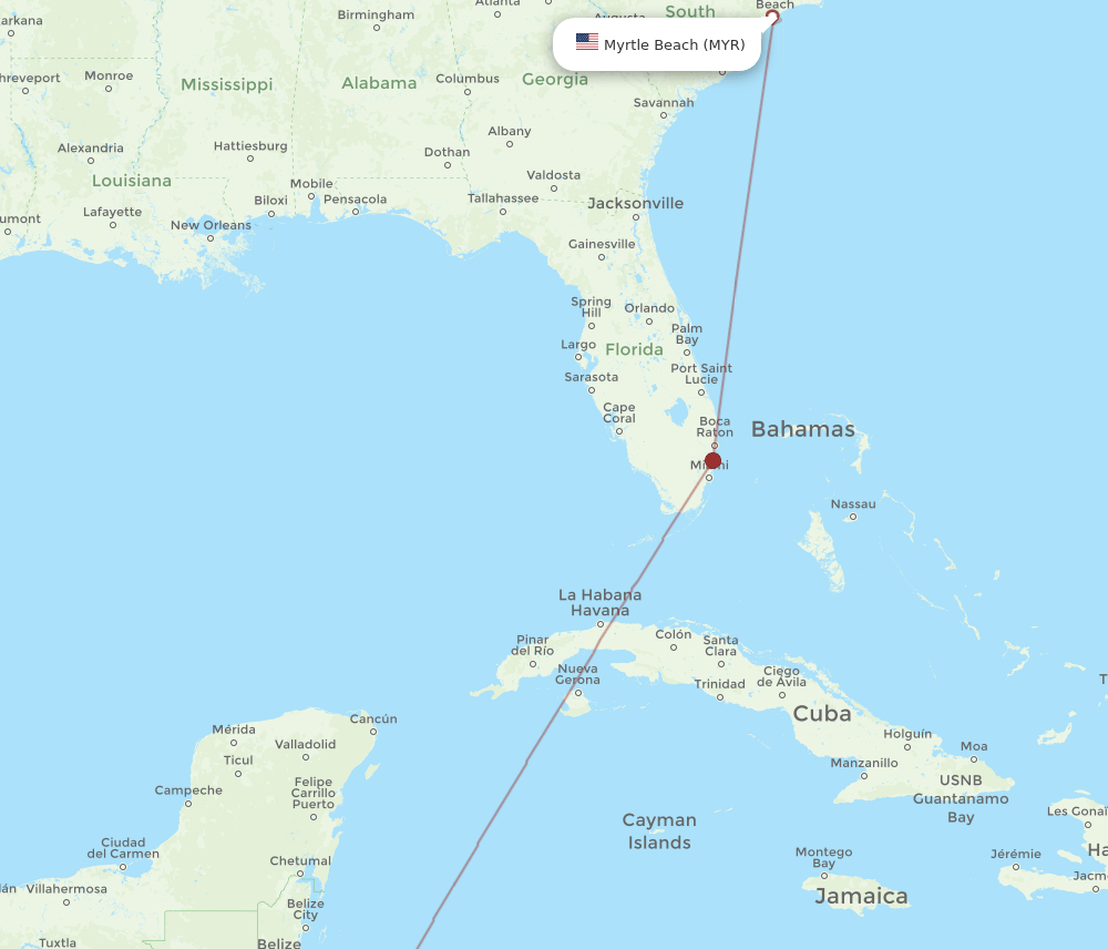 Myrtle Beach - Comayagua route map and flight paths