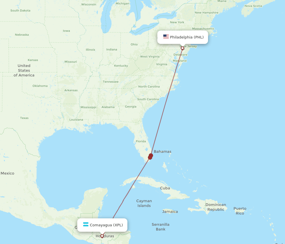 XPL-PHL flight routes