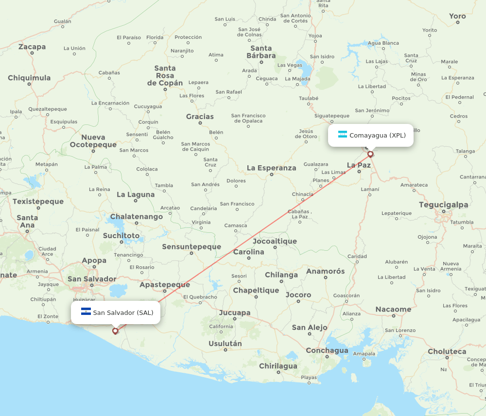 Comayagua - San Salvador route map and flight paths
