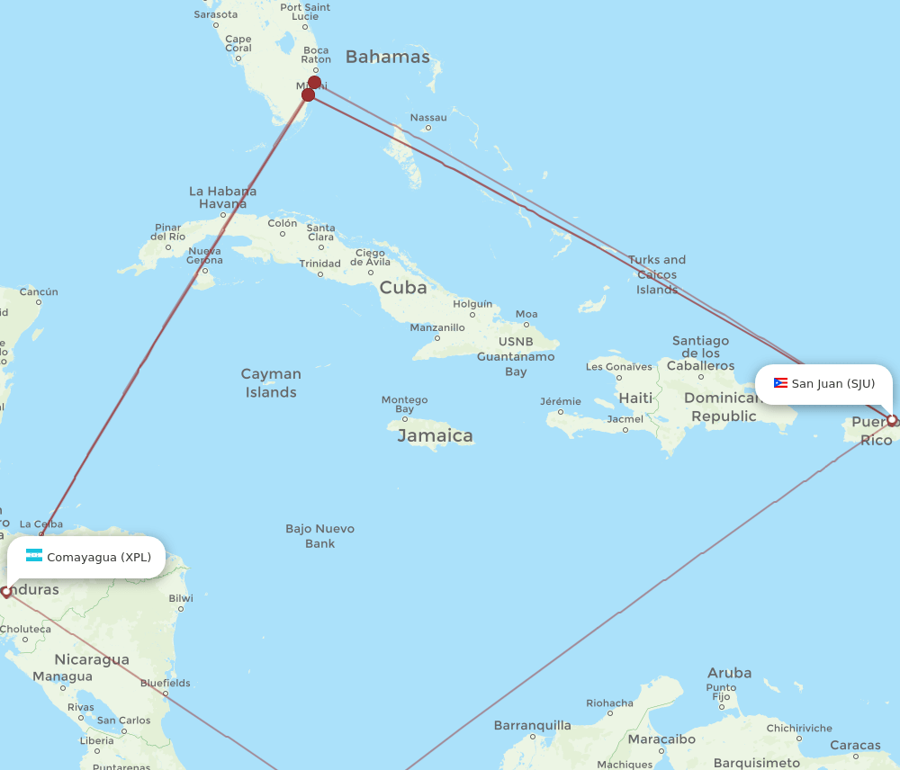 XPL to SJU flights and routes map