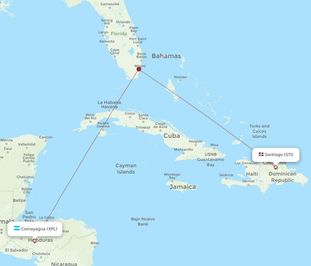 XPL to STI flights and routes map