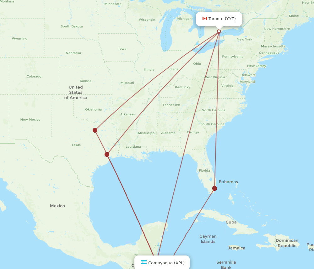 XPL-YYZ flight routes