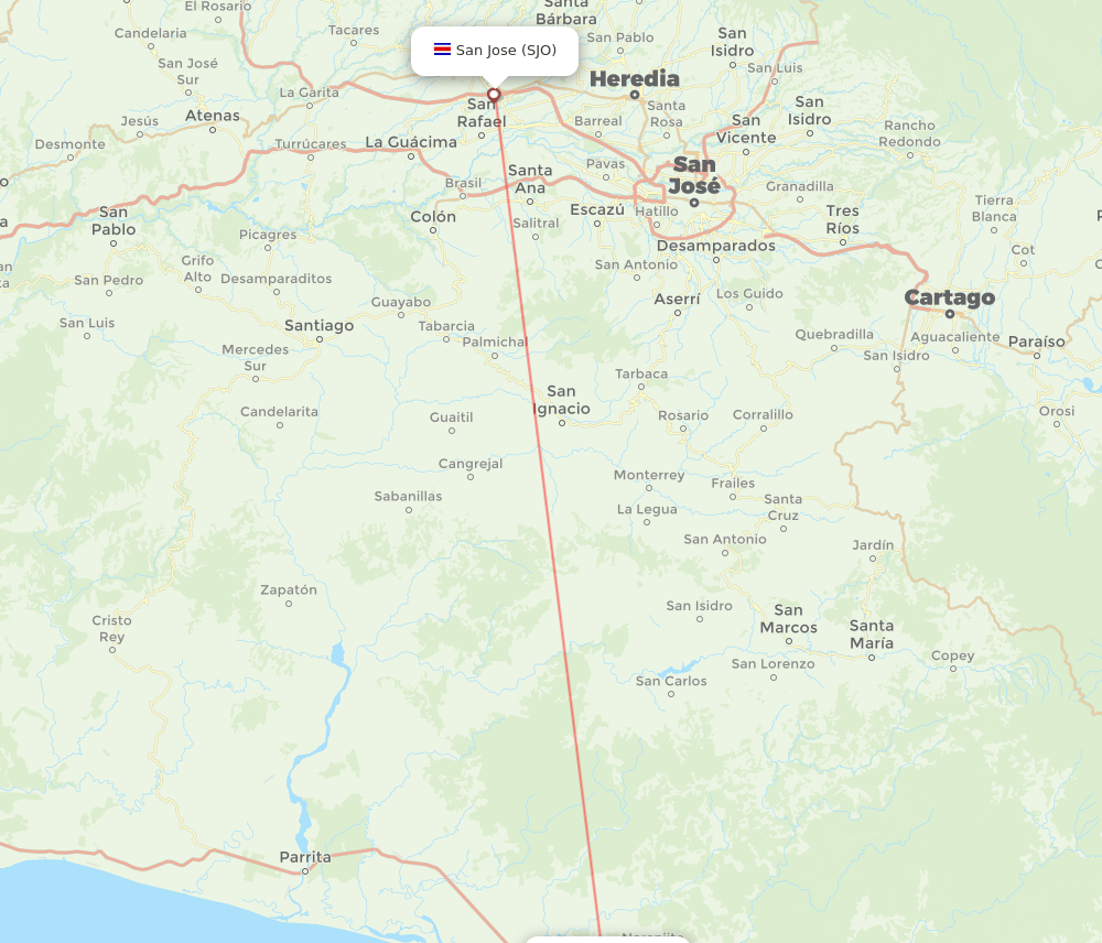 Quepos - San Jose route map and flight paths