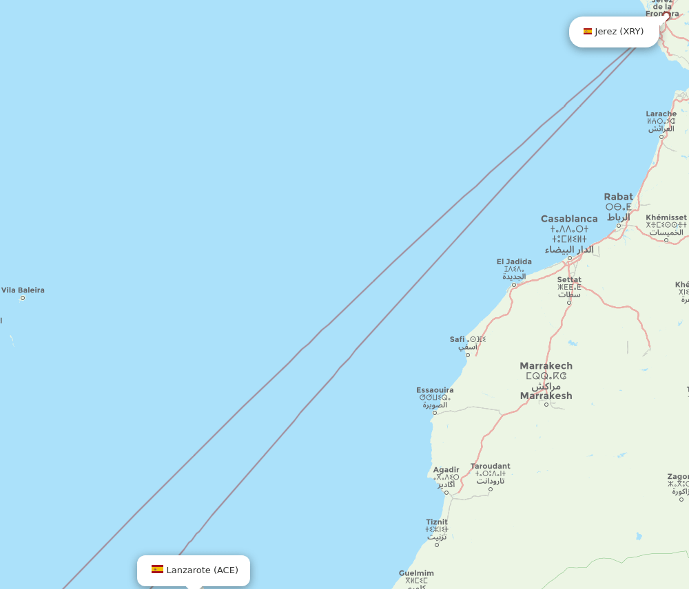 XRY to ACE flights and routes map