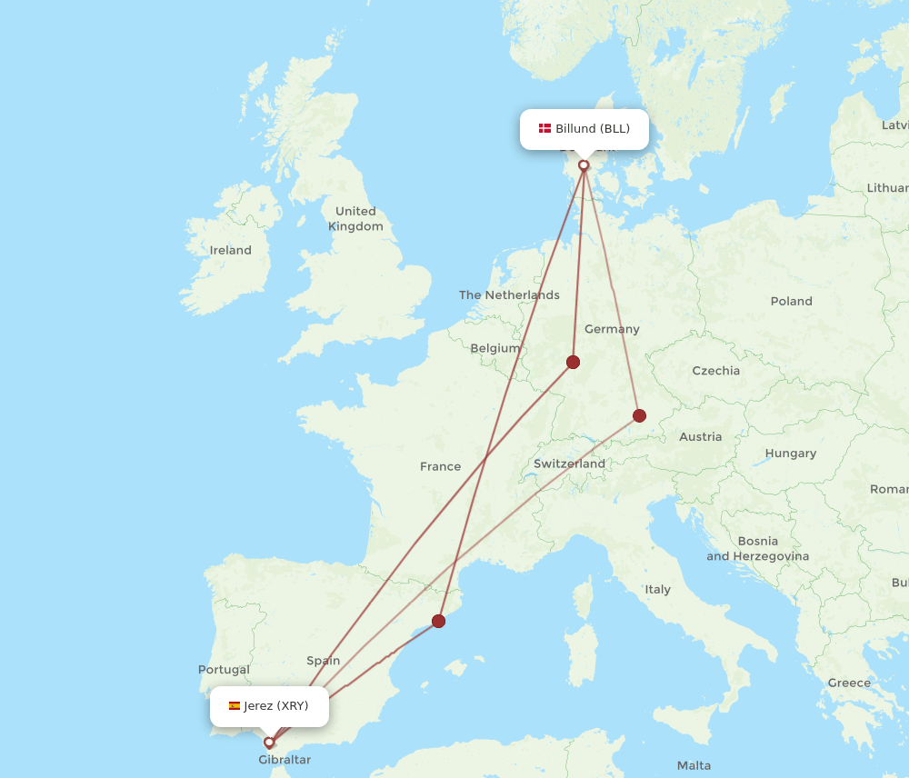 Billund - Jerez De La Frontera route map and flight paths