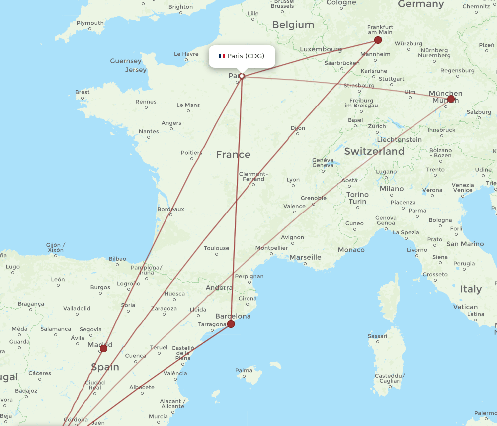 XRY to CDG flights and routes map