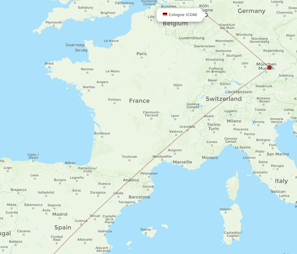 XRY-CGN flight routes
