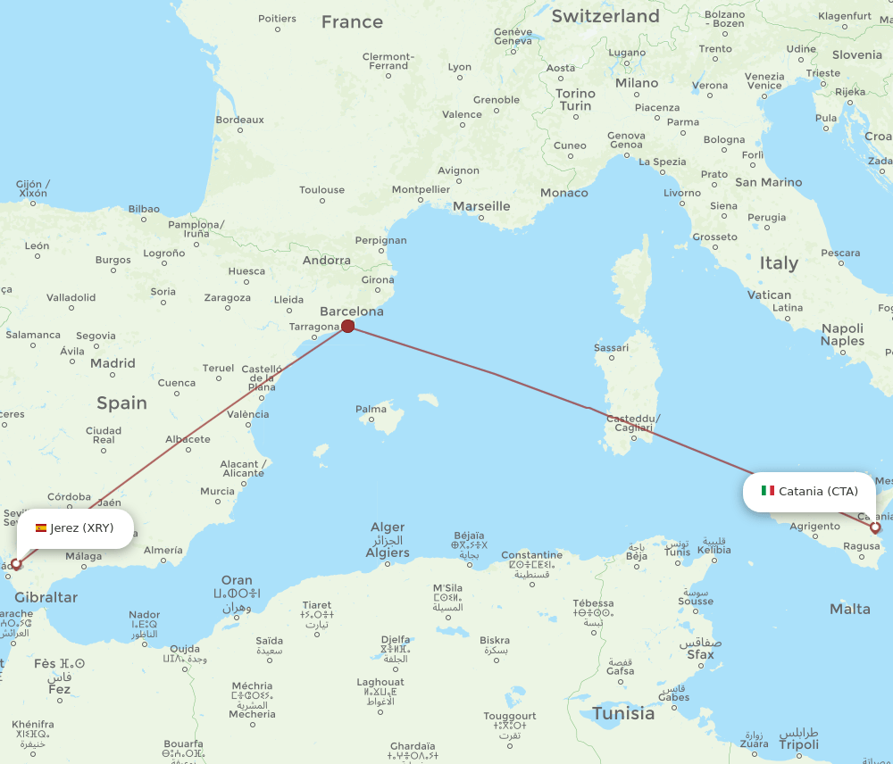 Catania - Jerez De La Frontera route map and flight paths