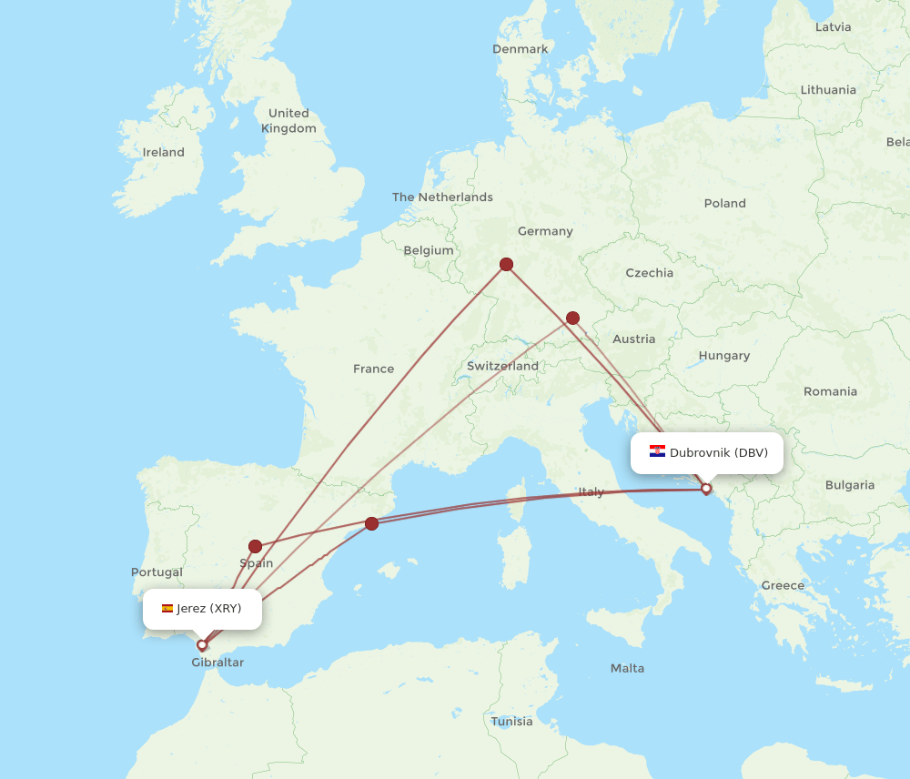 XRY-DBV flight routes