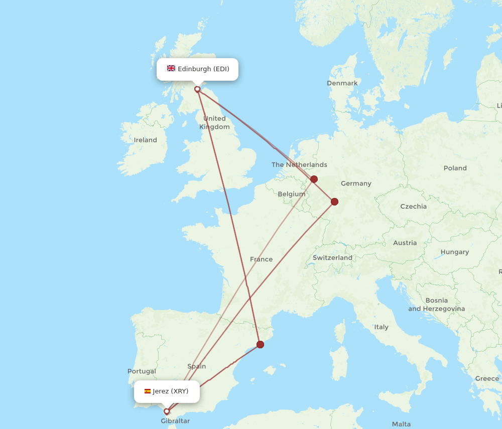 Edinburgh - Jerez De La Frontera route map and flight paths
