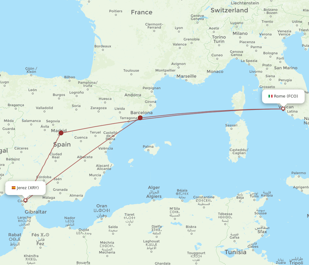 XRY-FCO flight routes
