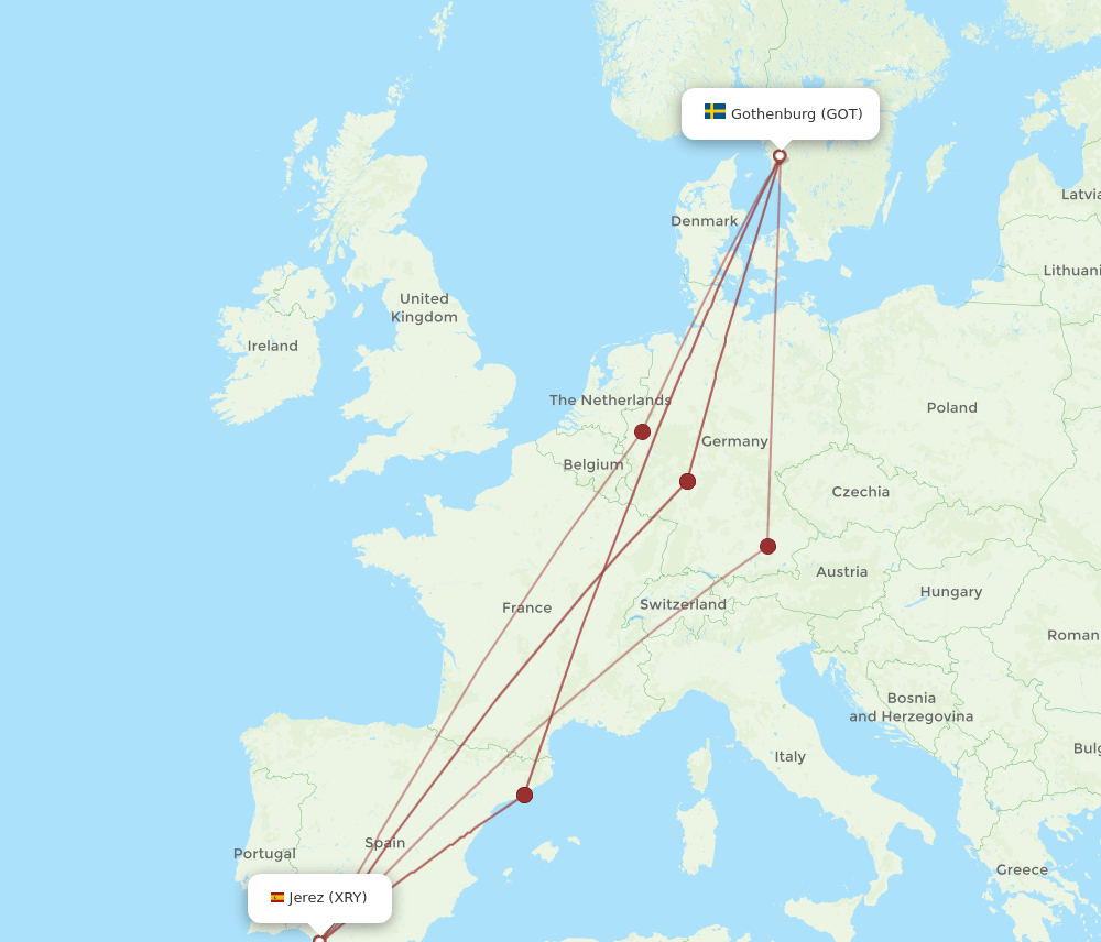 GOT to XRY flights and routes map