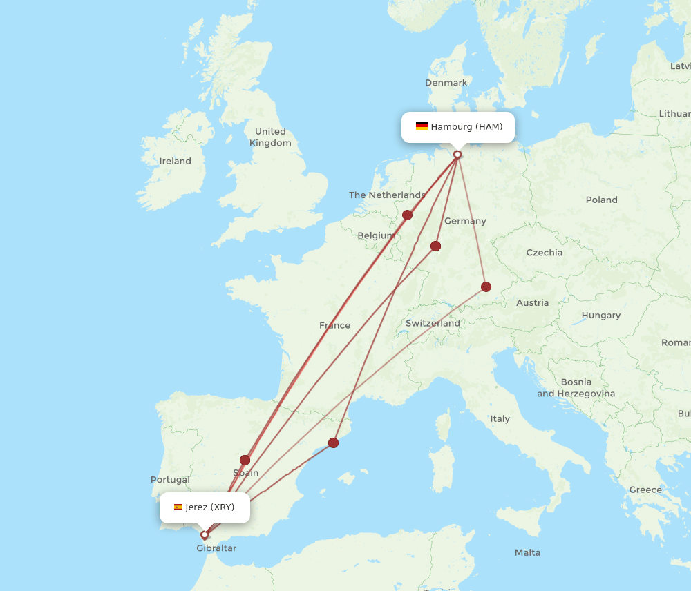 XRY-HAM flight routes