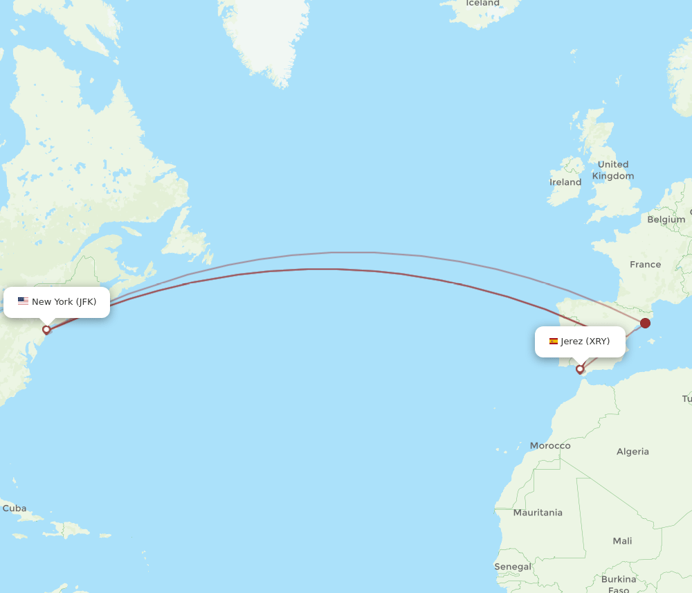 XRY-JFK flight routes