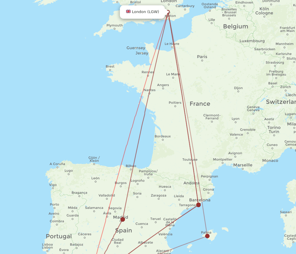 XRY-LGW flight routes