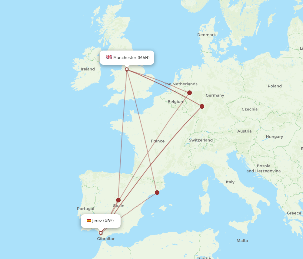 XRY to MAN flights and routes map