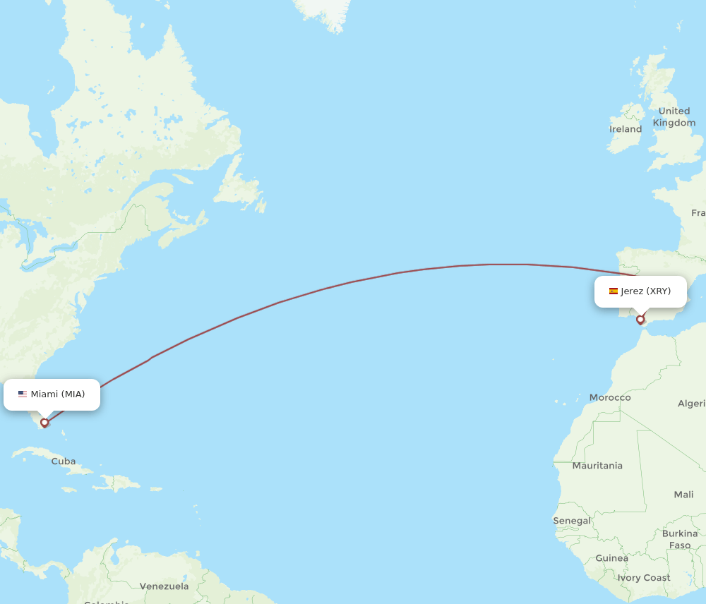 XRY-MIA flight routes