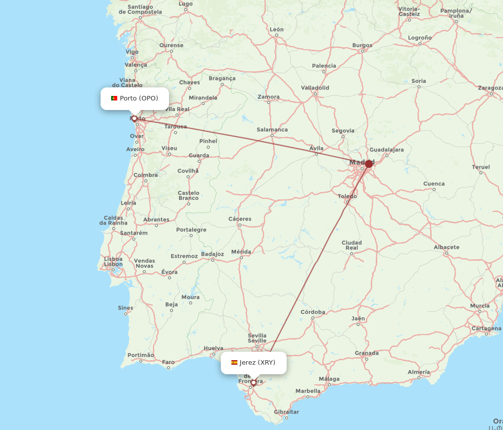 XRY-OPO flight routes