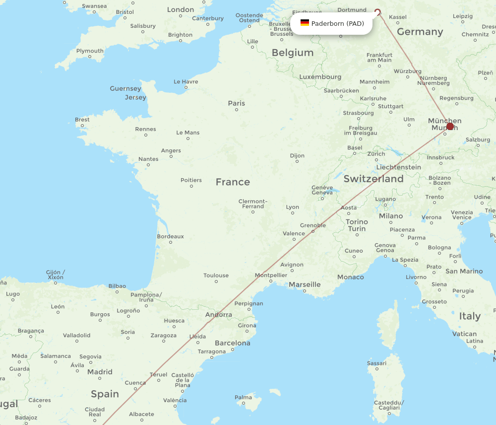 Jerez De La Frontera - Paderborn route map and flight paths