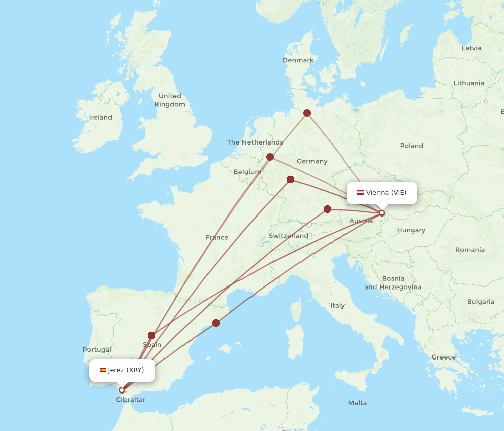 XRY to VIE flights and routes map