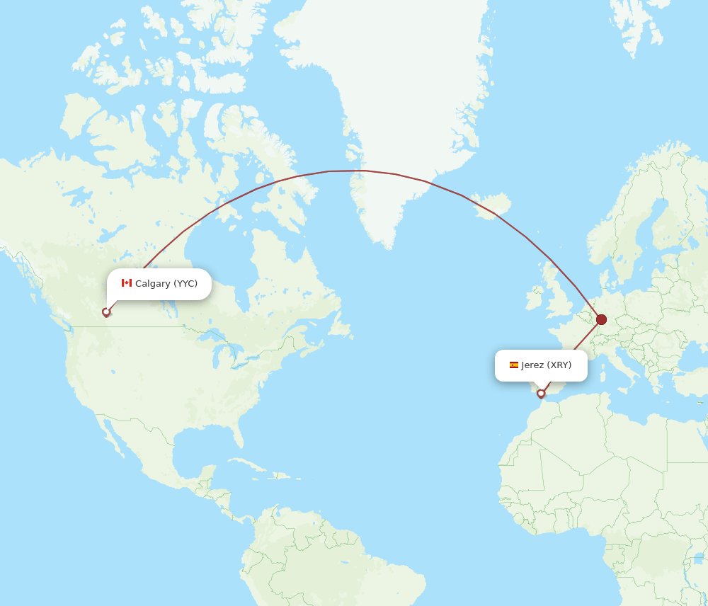 Jerez De La Frontera - Calgary route map and flight paths