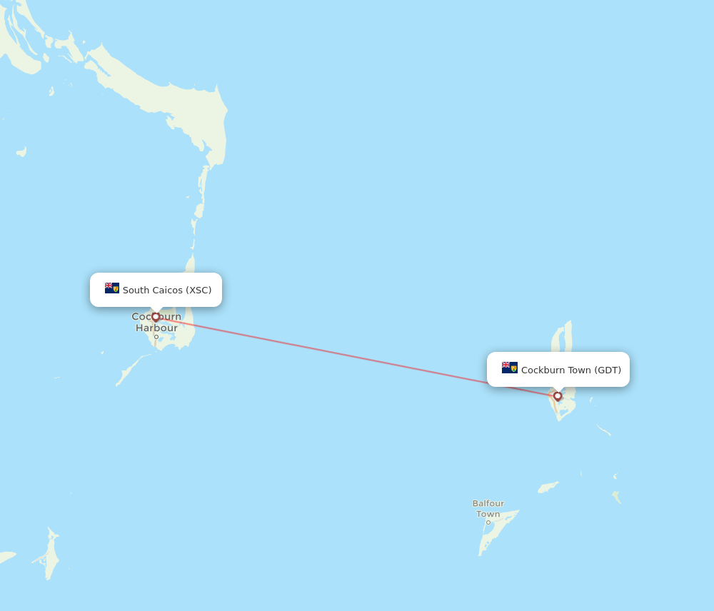 South Caicos - Grand Turk Island route map and flight paths