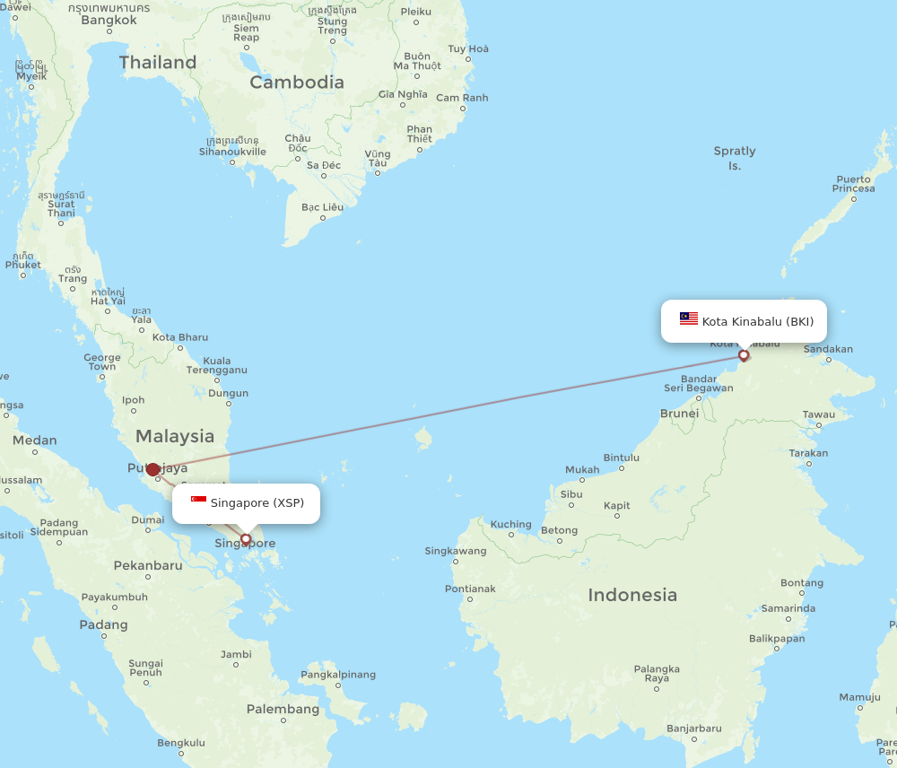 XSP to BKI flights and routes map
