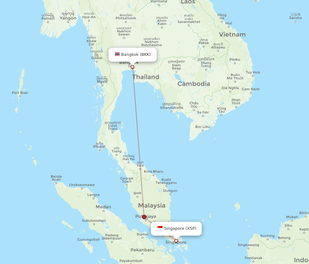 Bangkok - Singapore route map and flight paths