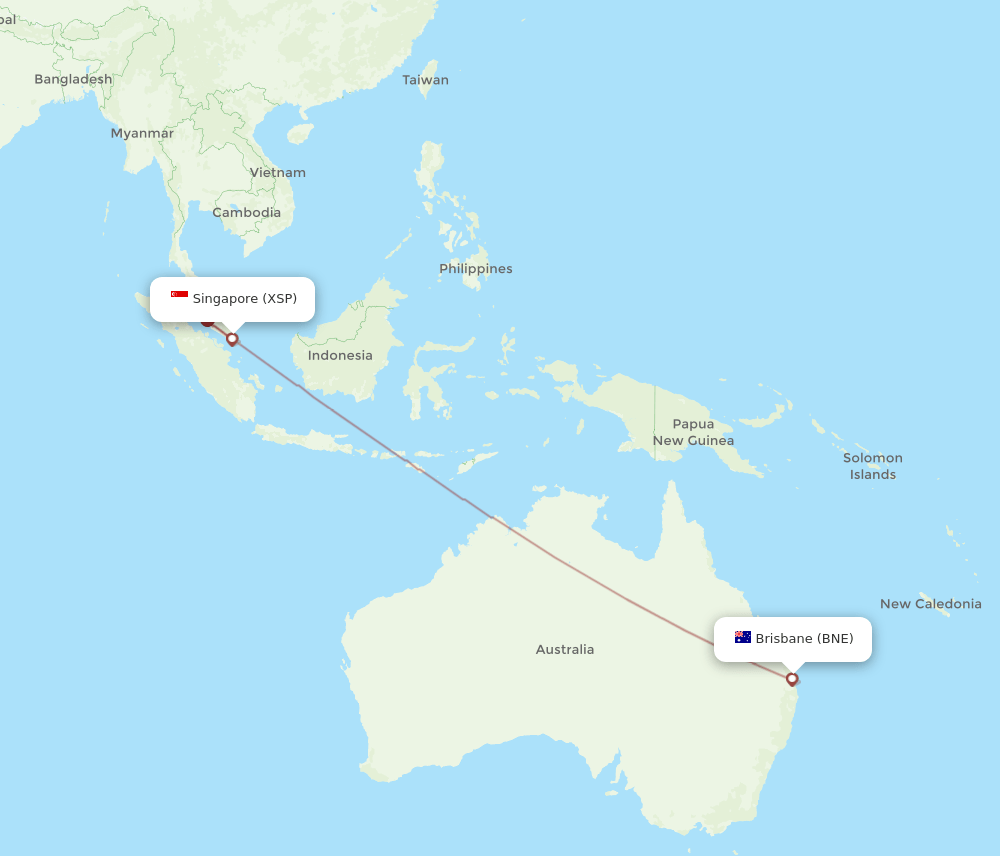 Singapore - Brisbane route map and flight paths