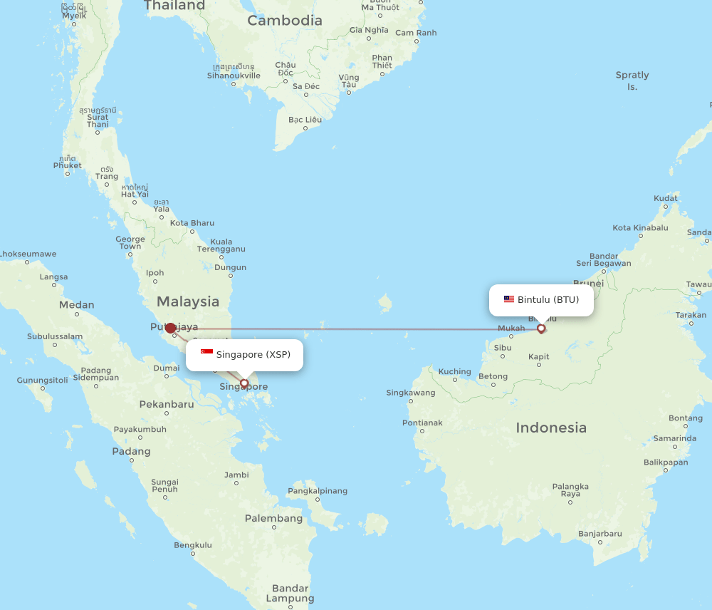 XSP to BTU flights and routes map