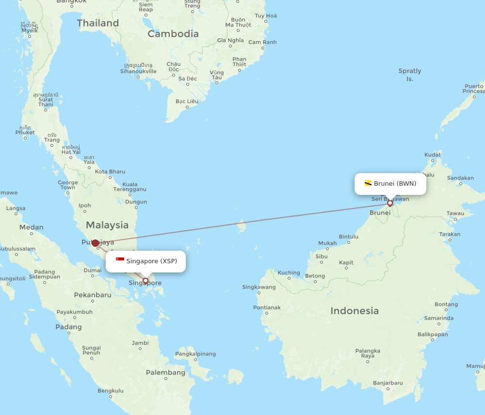 Singapore - Bandar Seri Begawan route map and flight paths