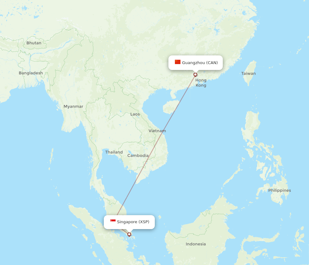 Guangzhou - Singapore route map and flight paths