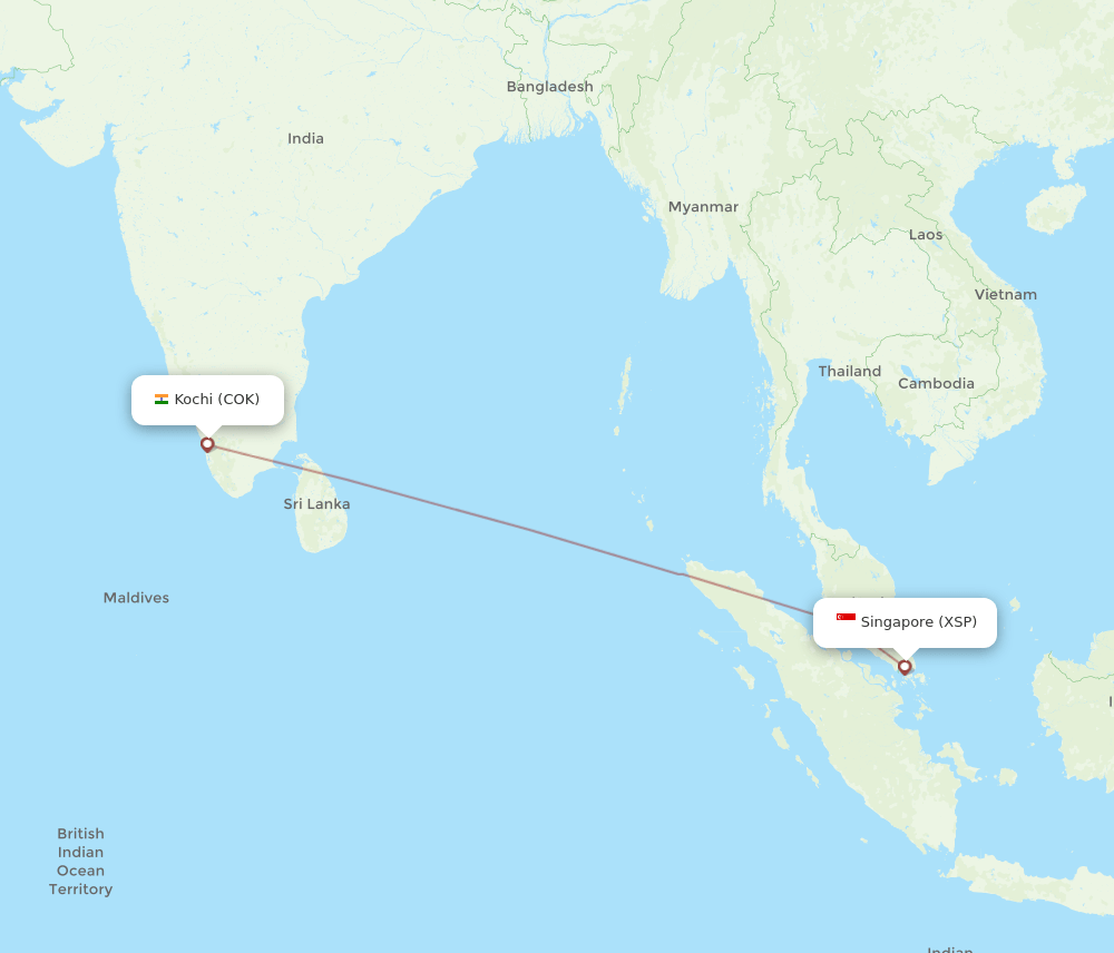 XSP to COK flights and routes map