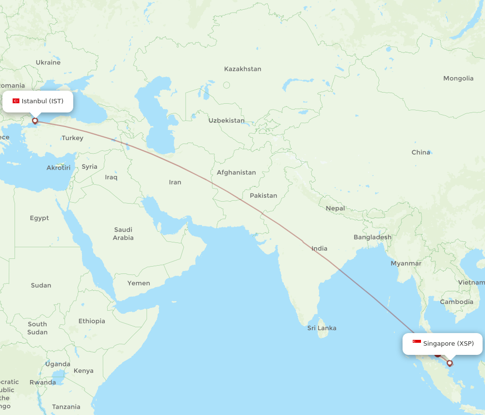 Singapore - Istanbul route map and flight paths