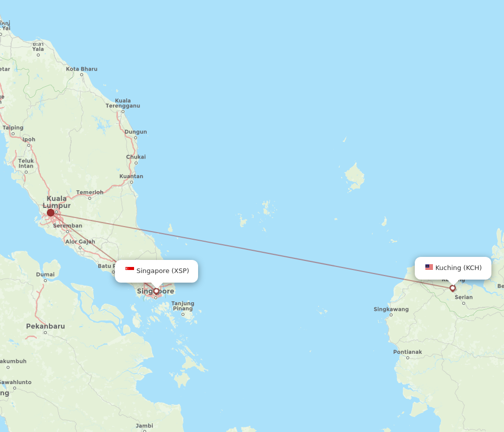 XSP to KCH flights and routes map
