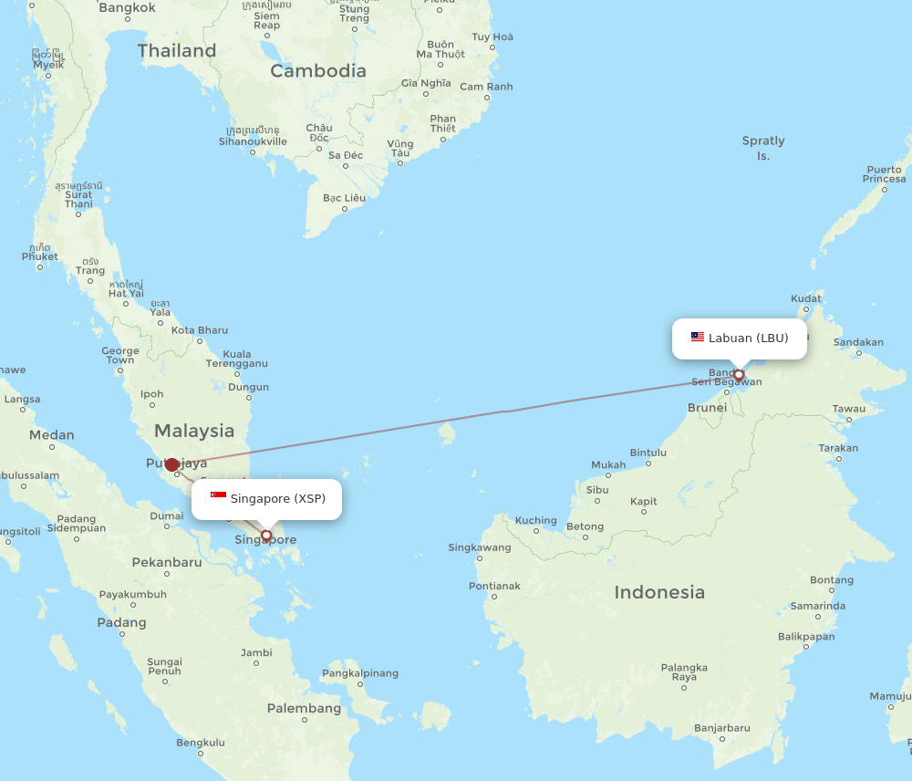 Labuan - Singapore route map and flight paths