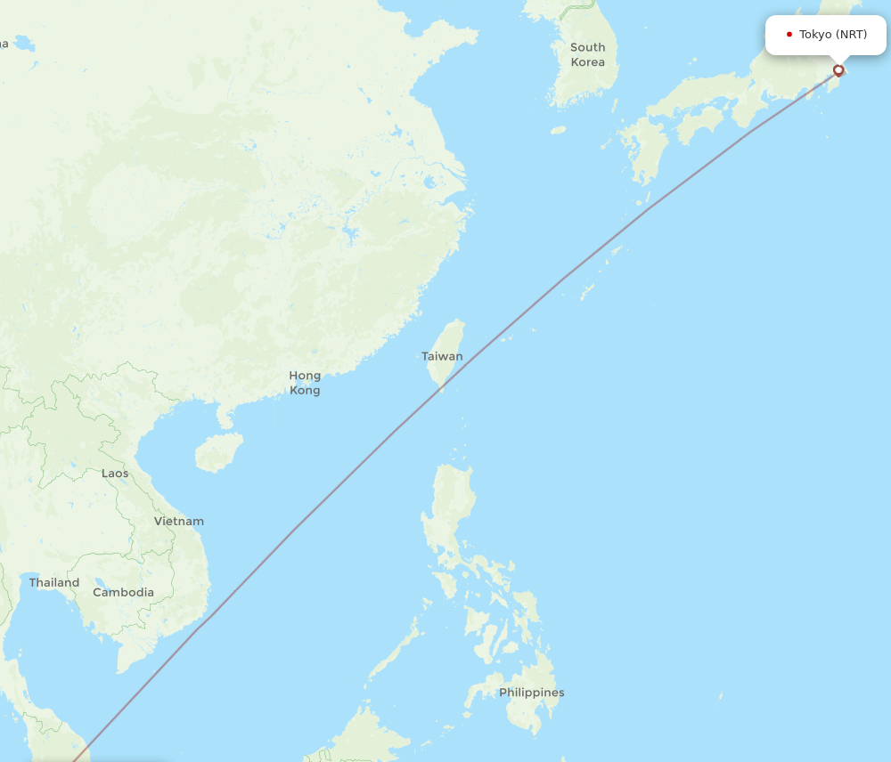 Tokyo - Singapore route map and flight paths