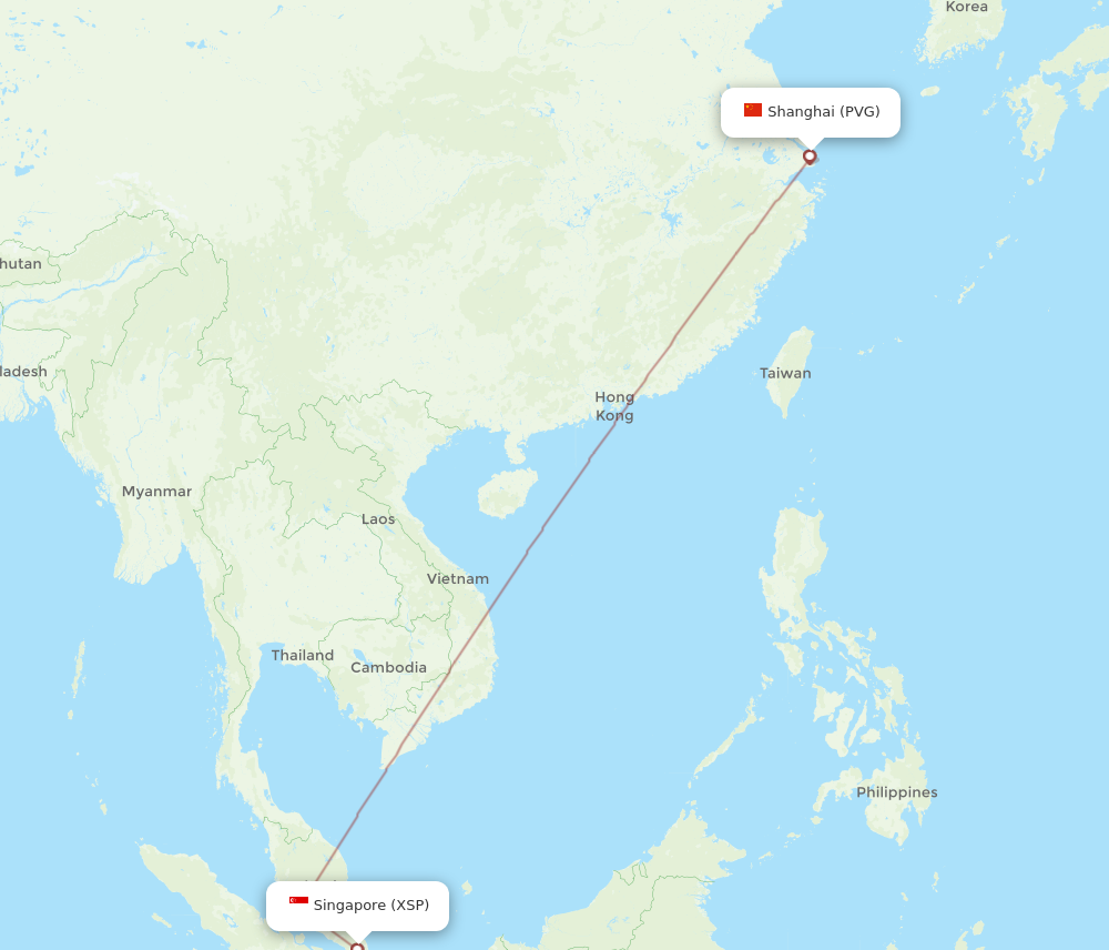 PVG to XSP flights and routes map