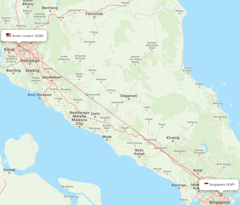 Singapore - Kuala Lumpur route map and flight paths