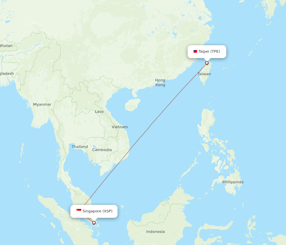 Taipei - Singapore route map and flight paths