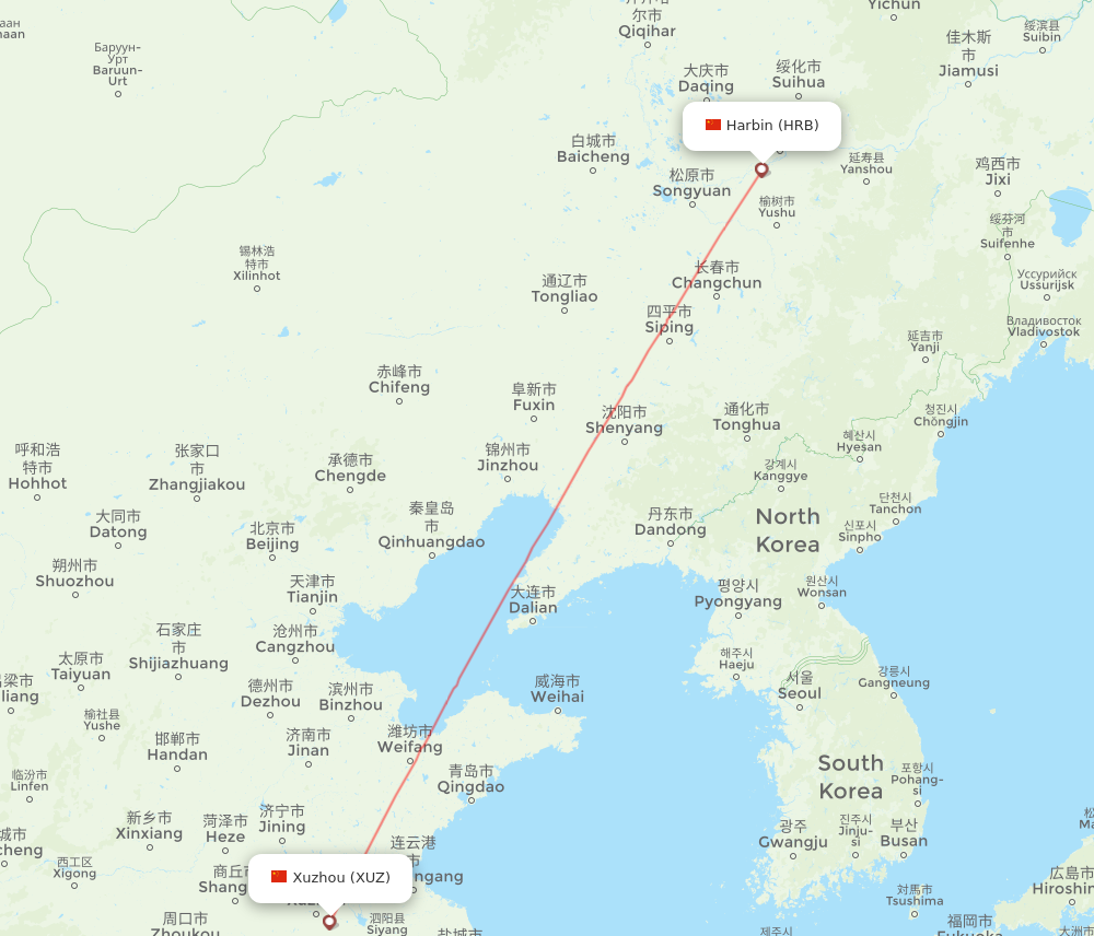 XUZ to HRB flights and routes map