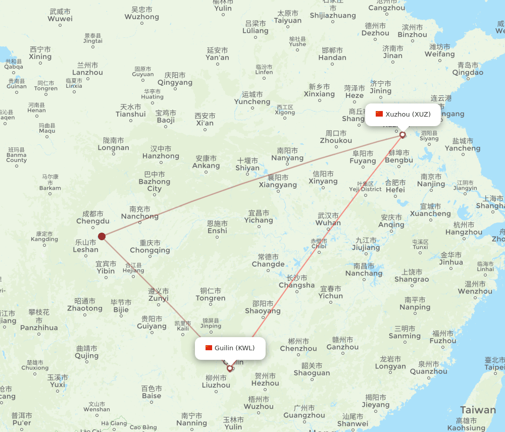 XUZ-KWL flight routes