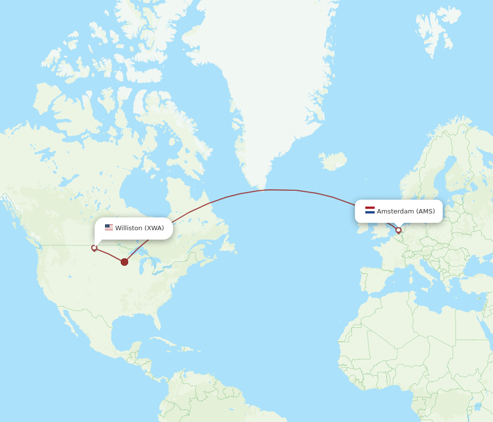 XWA-AMS flight routes
