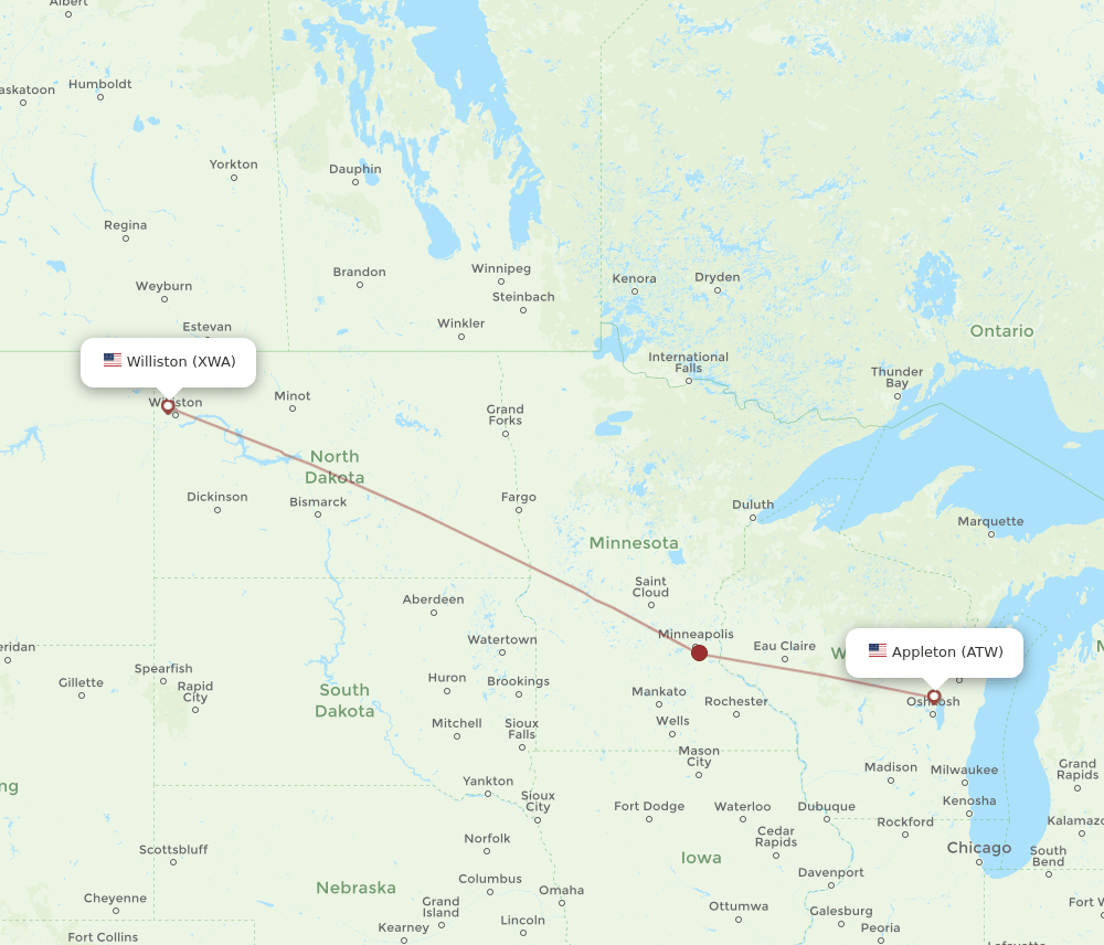 XWA-ATW flight routes
