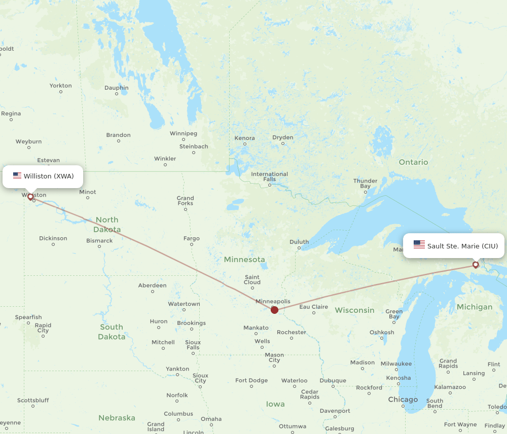 XWA-CIU flight routes