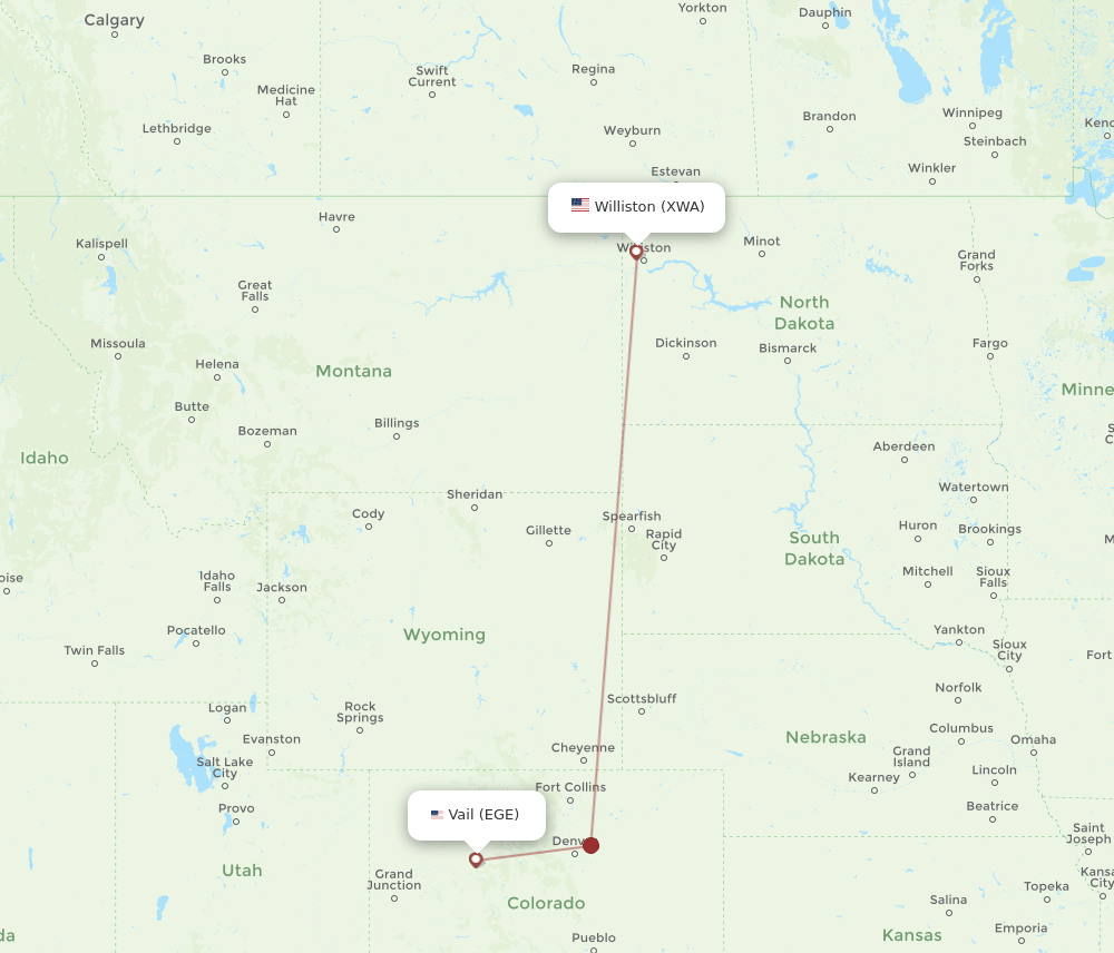 XWA-EGE flight routes