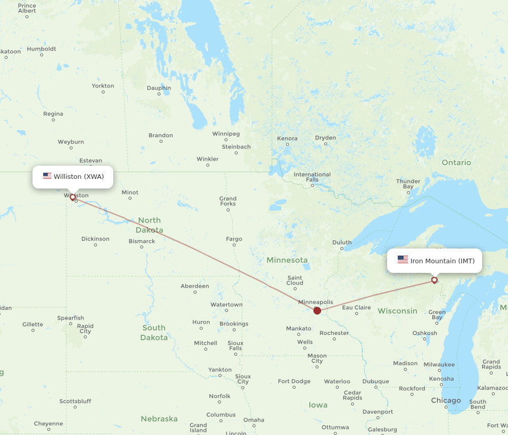 XWA-IMT flight routes