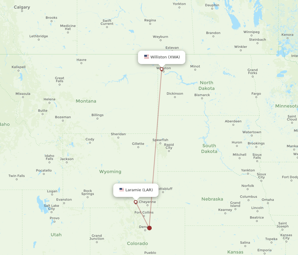 XWA-LAR flight routes